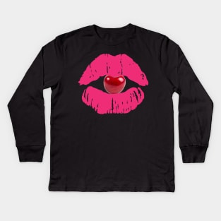 hot pink lips Kids Long Sleeve T-Shirt